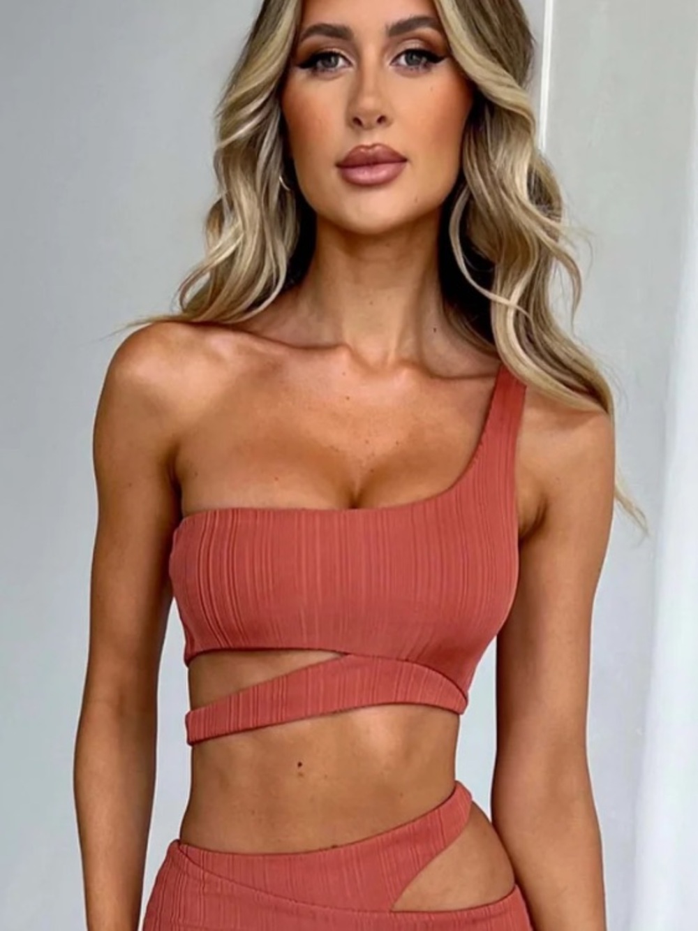 Asymmetric One-Shoulder Crop Top in Terracotta